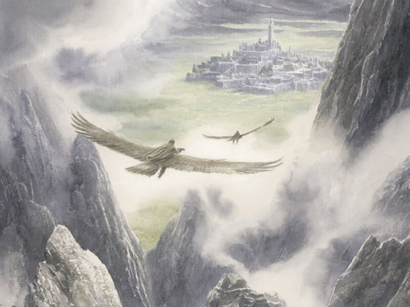 Eagles Flying over City
