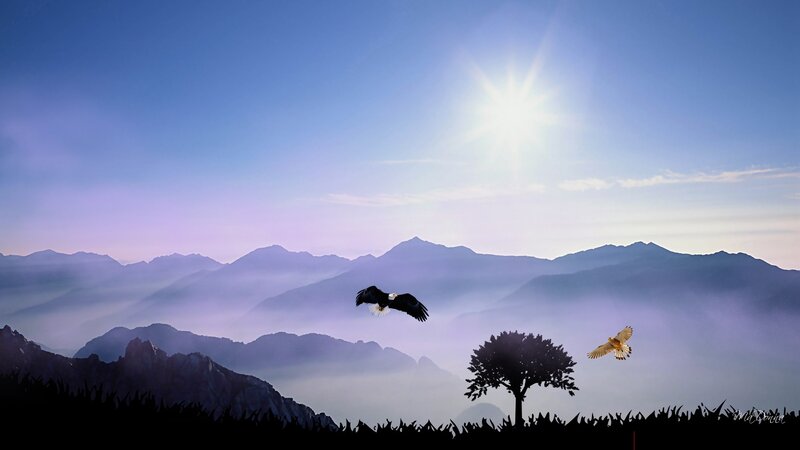 Eagles Flying over Mountains — Blue