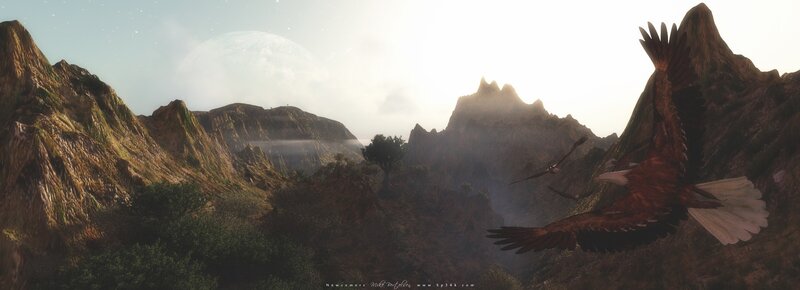 Eagles Flying over Mountains — Brown