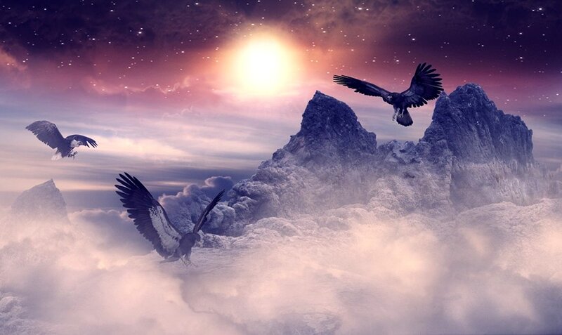 Eagles Flying over Mountains — Purple