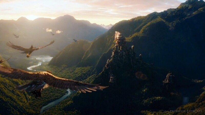 Eagles flying over mountains