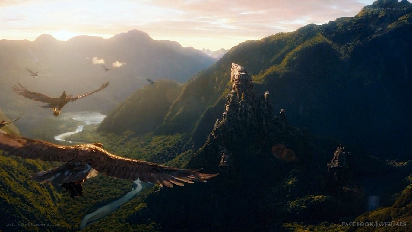 Eagles flying over mountains