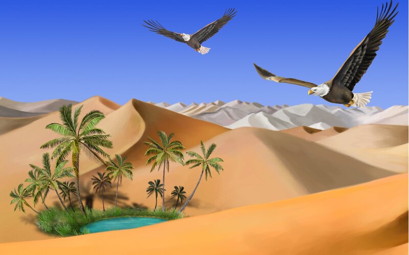 Eagles Flying over Oasis — Blue