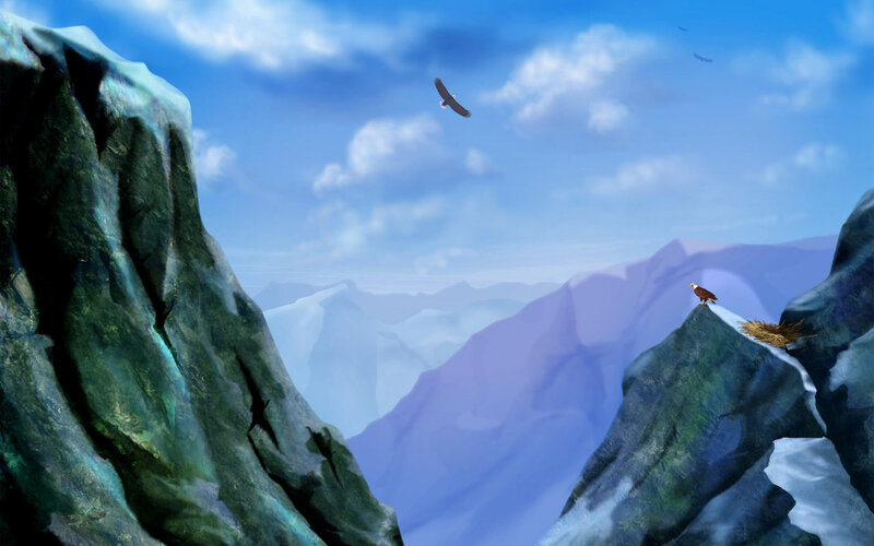 Eagles over mountain peaks
