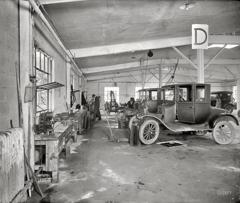 Early 20th-century auto repair shop