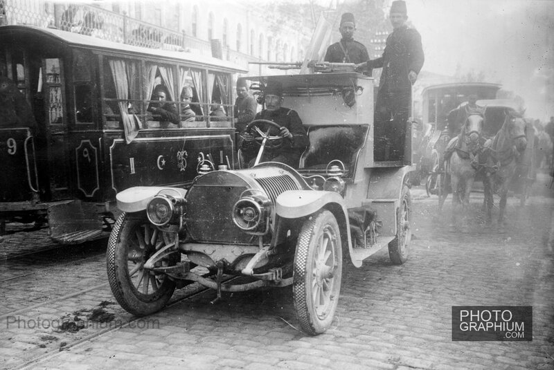 Early Automobile on Street — Black, Historical, Photograph