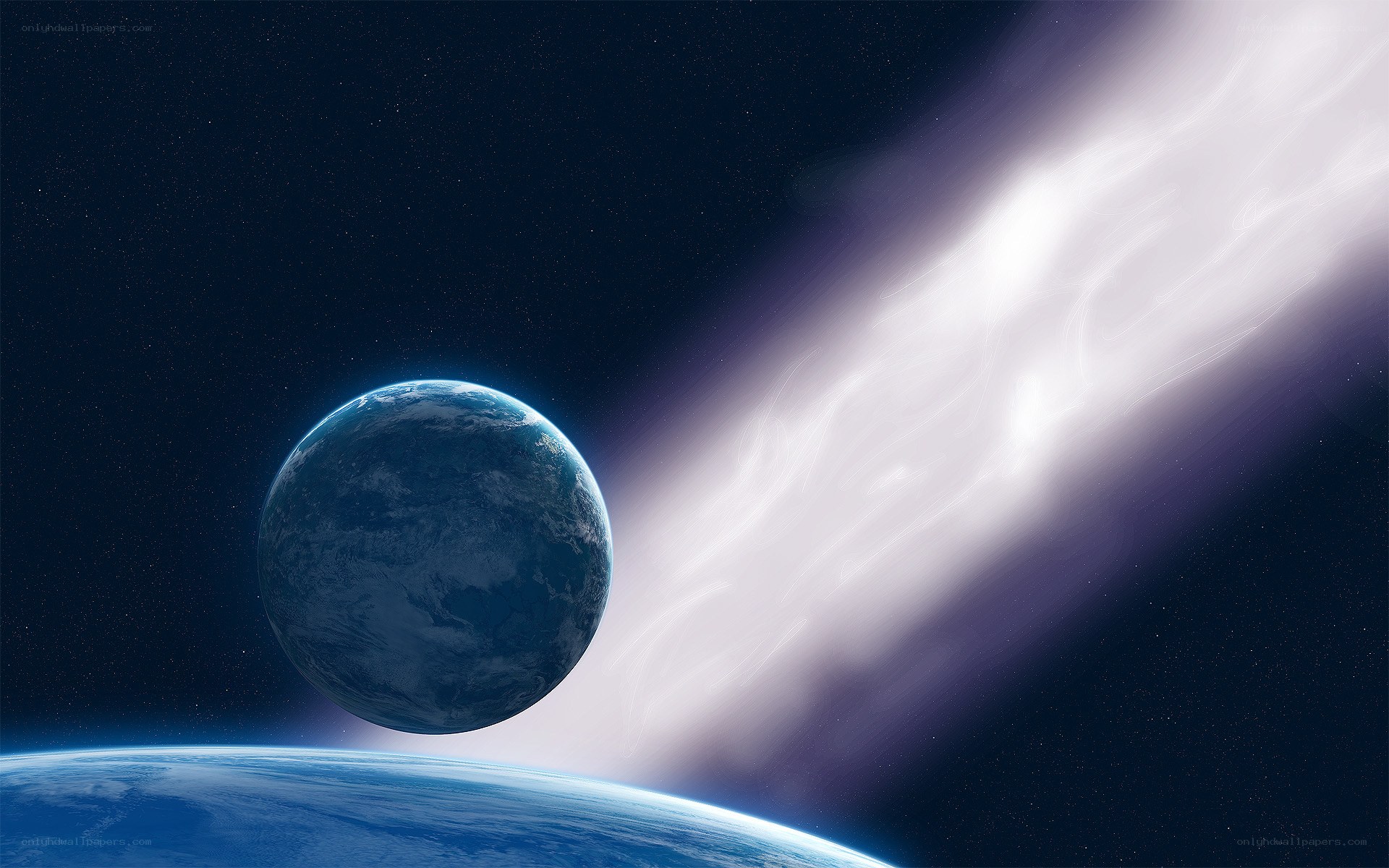 Earth and a cosmic beam