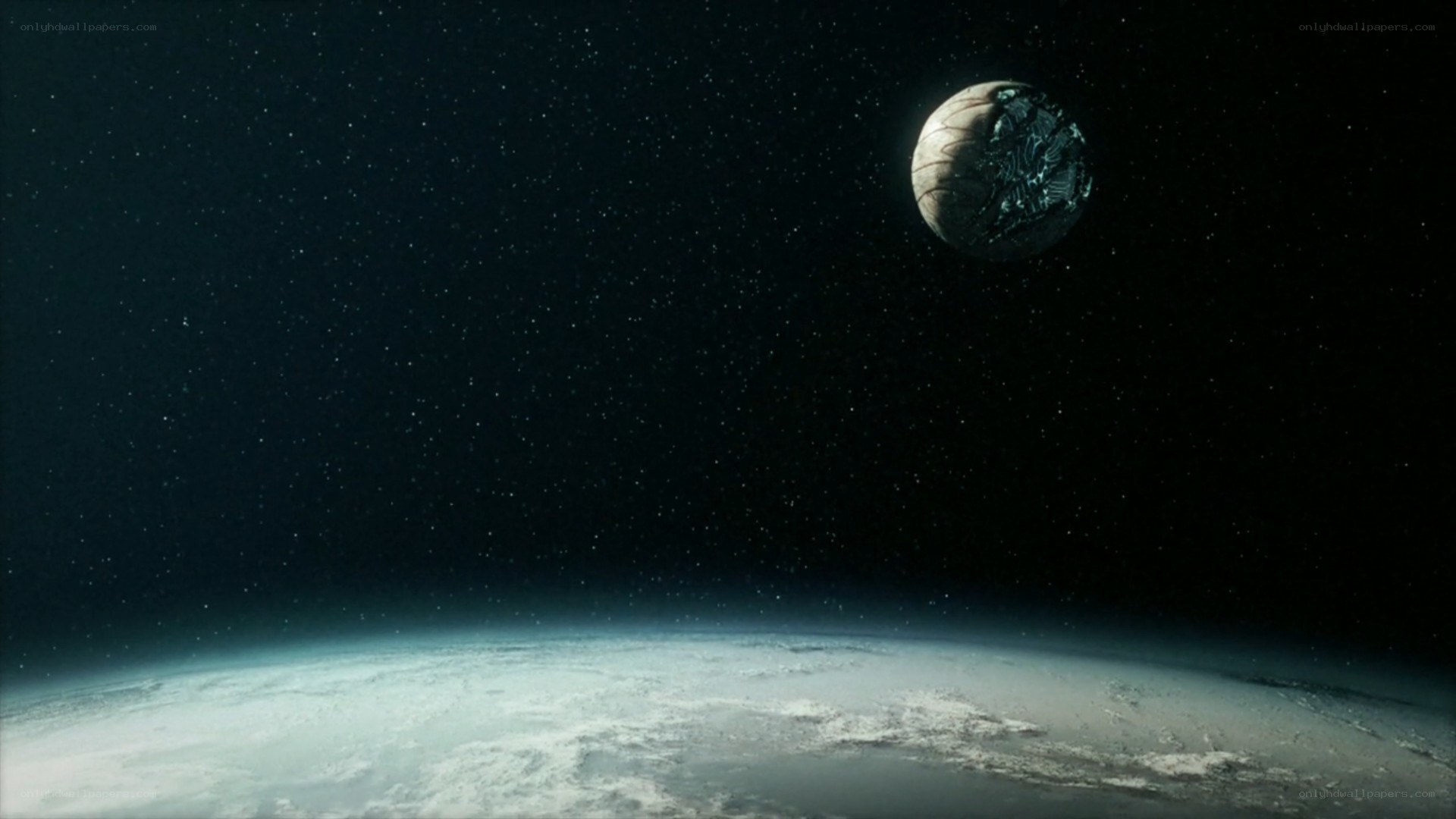 Earth and a damaged moon