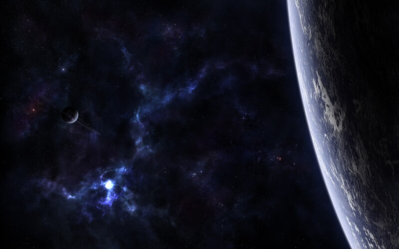 Earth and a distant planet in space