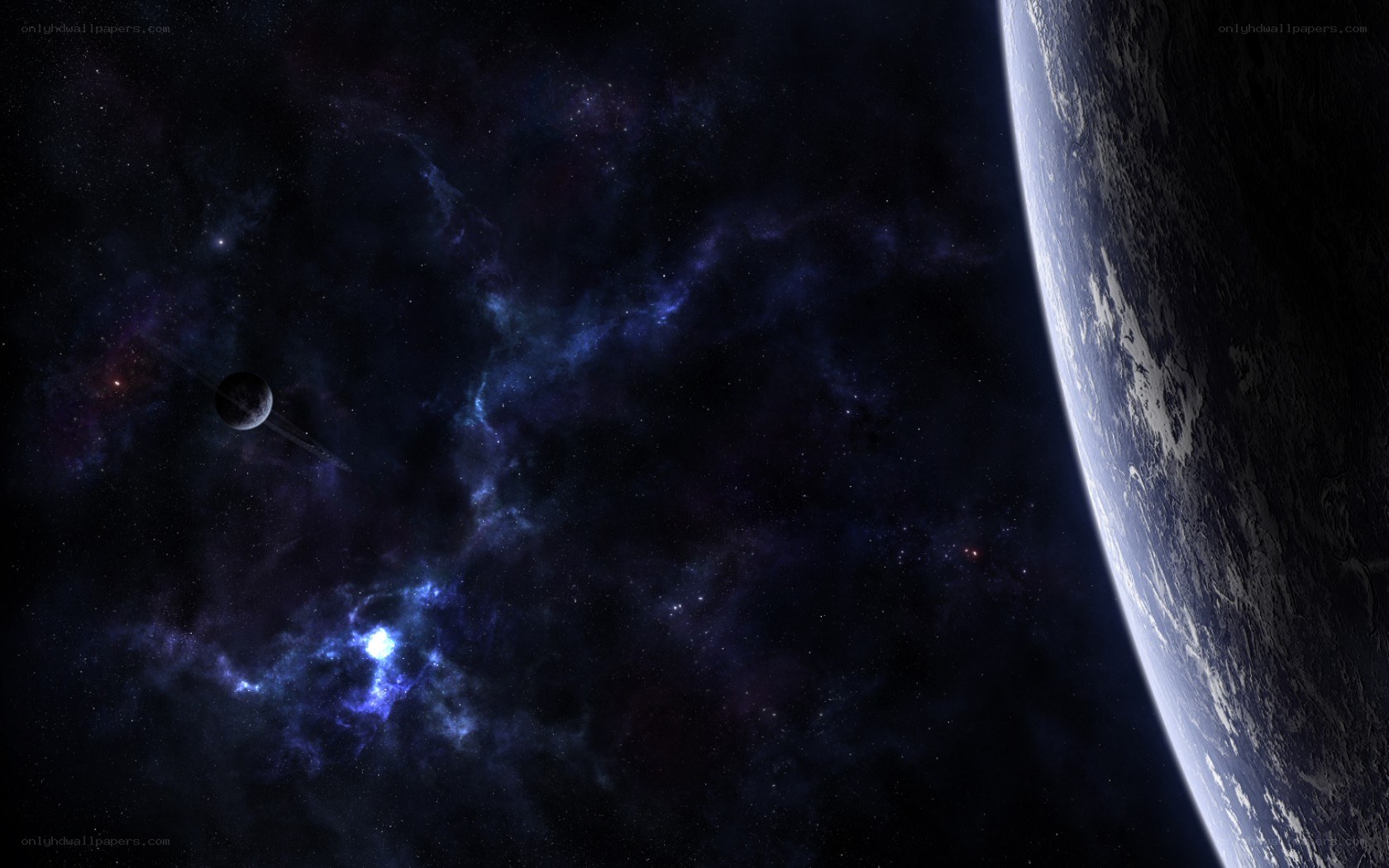 Earth and a distant planet in space
