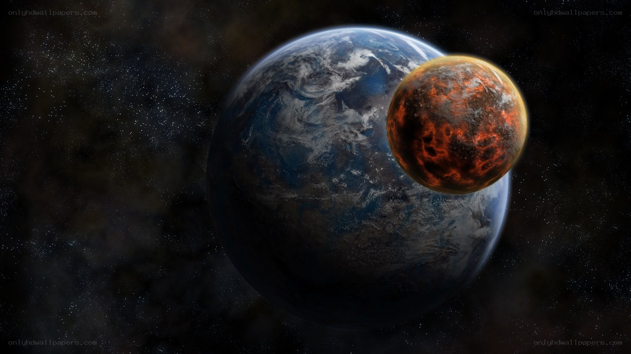 Earth and a fiery planet