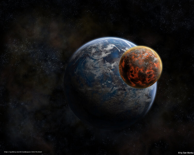 Earth and a fiery planet