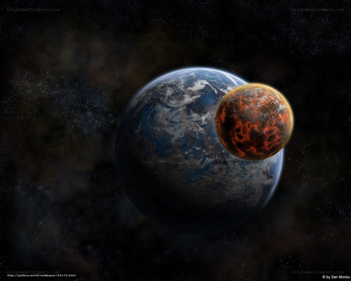 Earth and a fiery planet