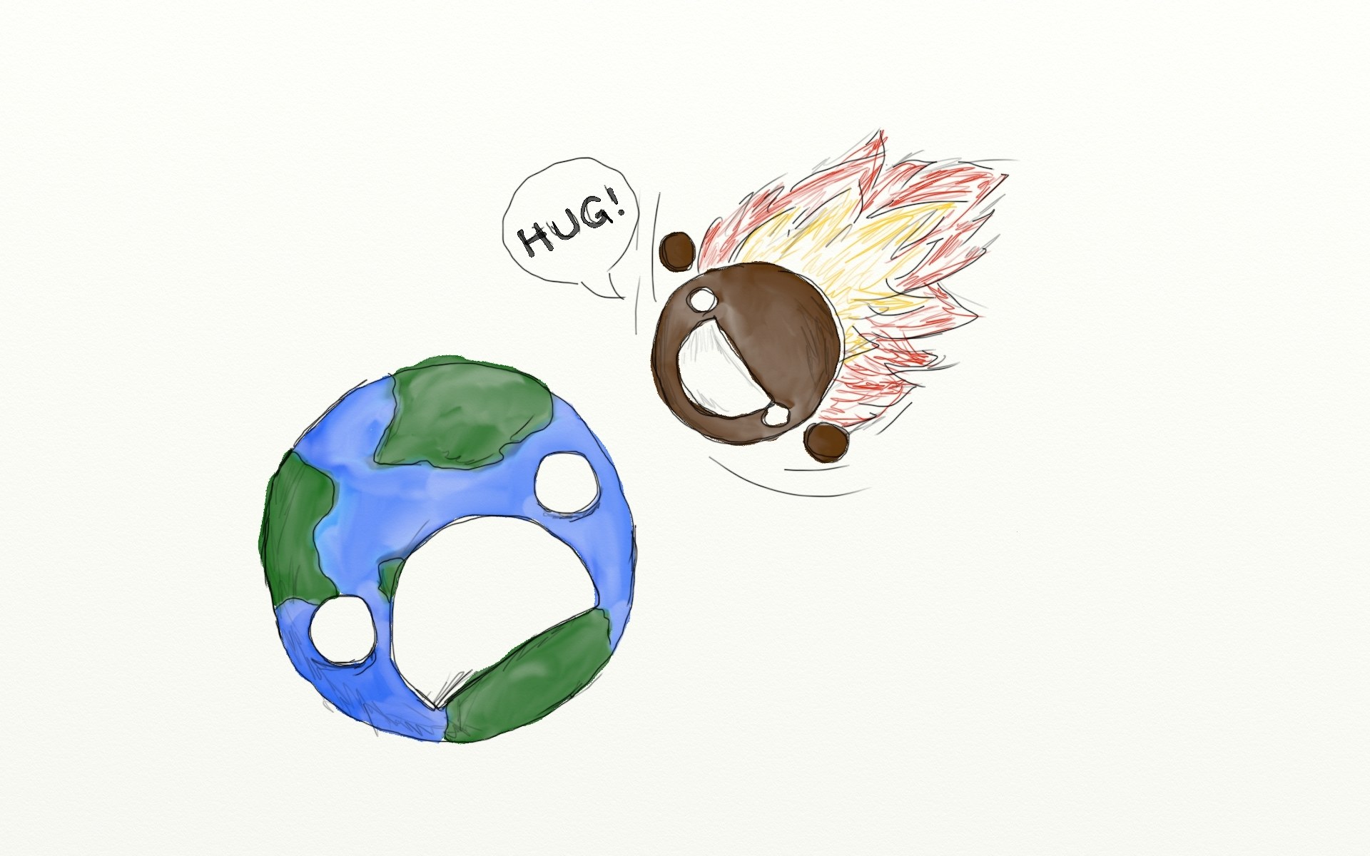 Earth and a hugging meteor