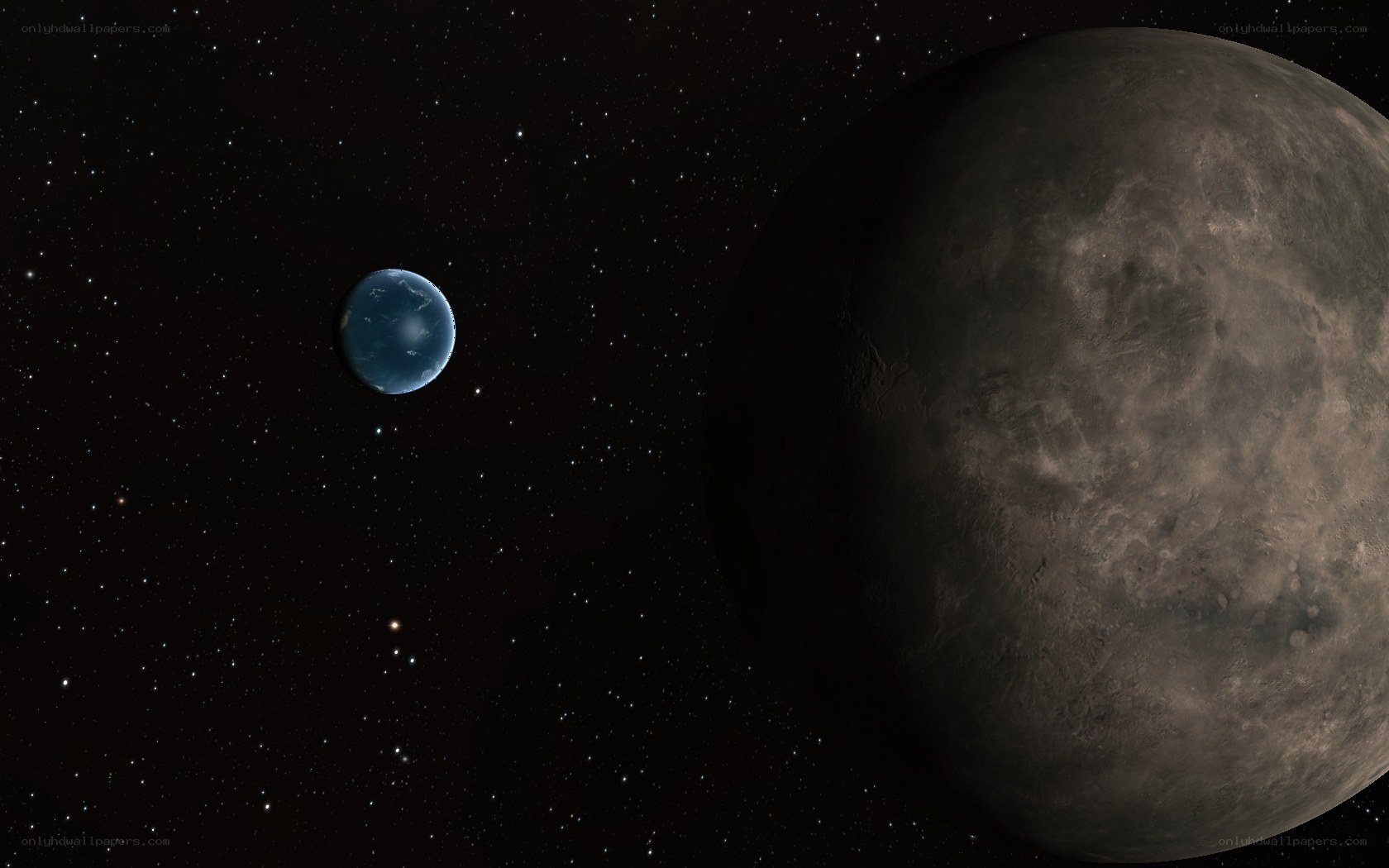 Earth and a moon in space
