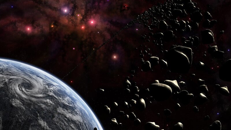 Earth and Asteroid Field — Blue, Dramatic