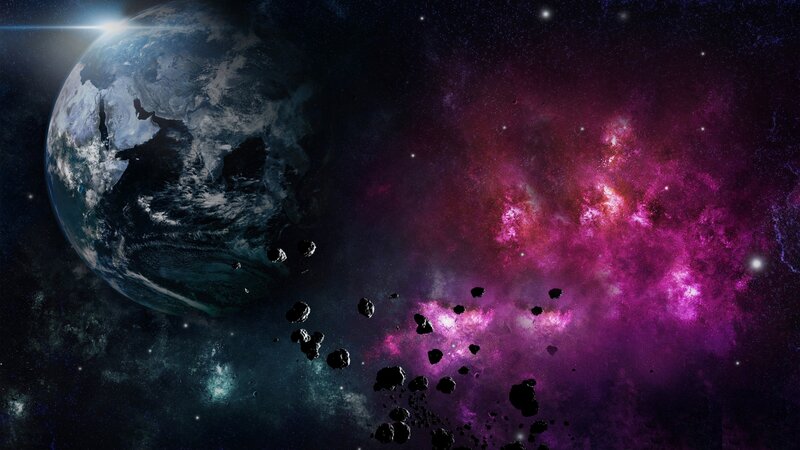 Earth and Asteroid Field — Purple