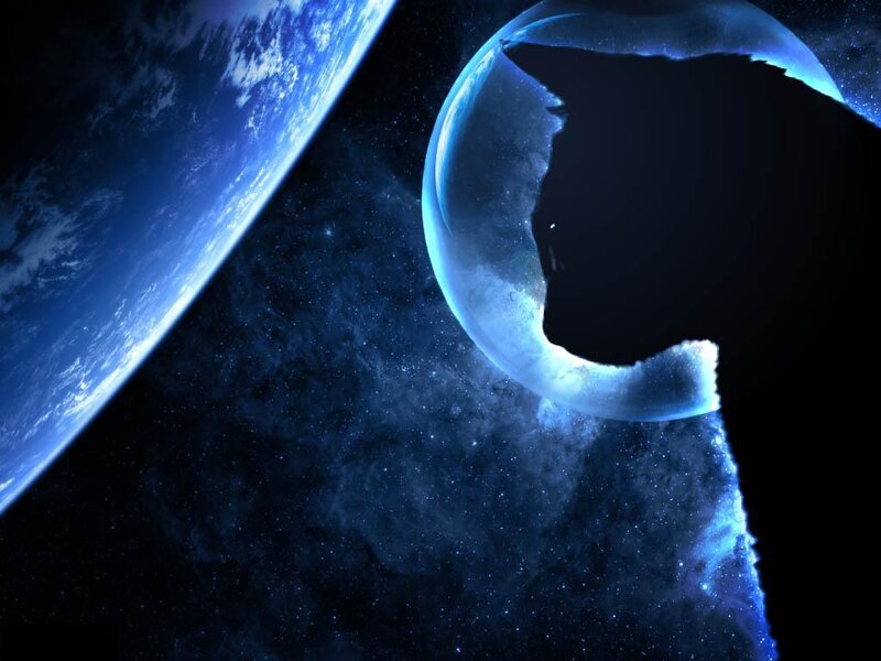 Earth and cat silhouette in space