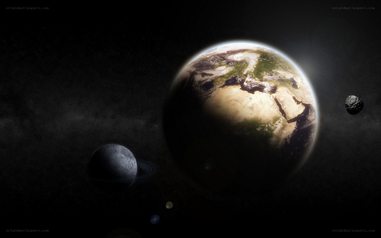 Earth and celestial bodies in space