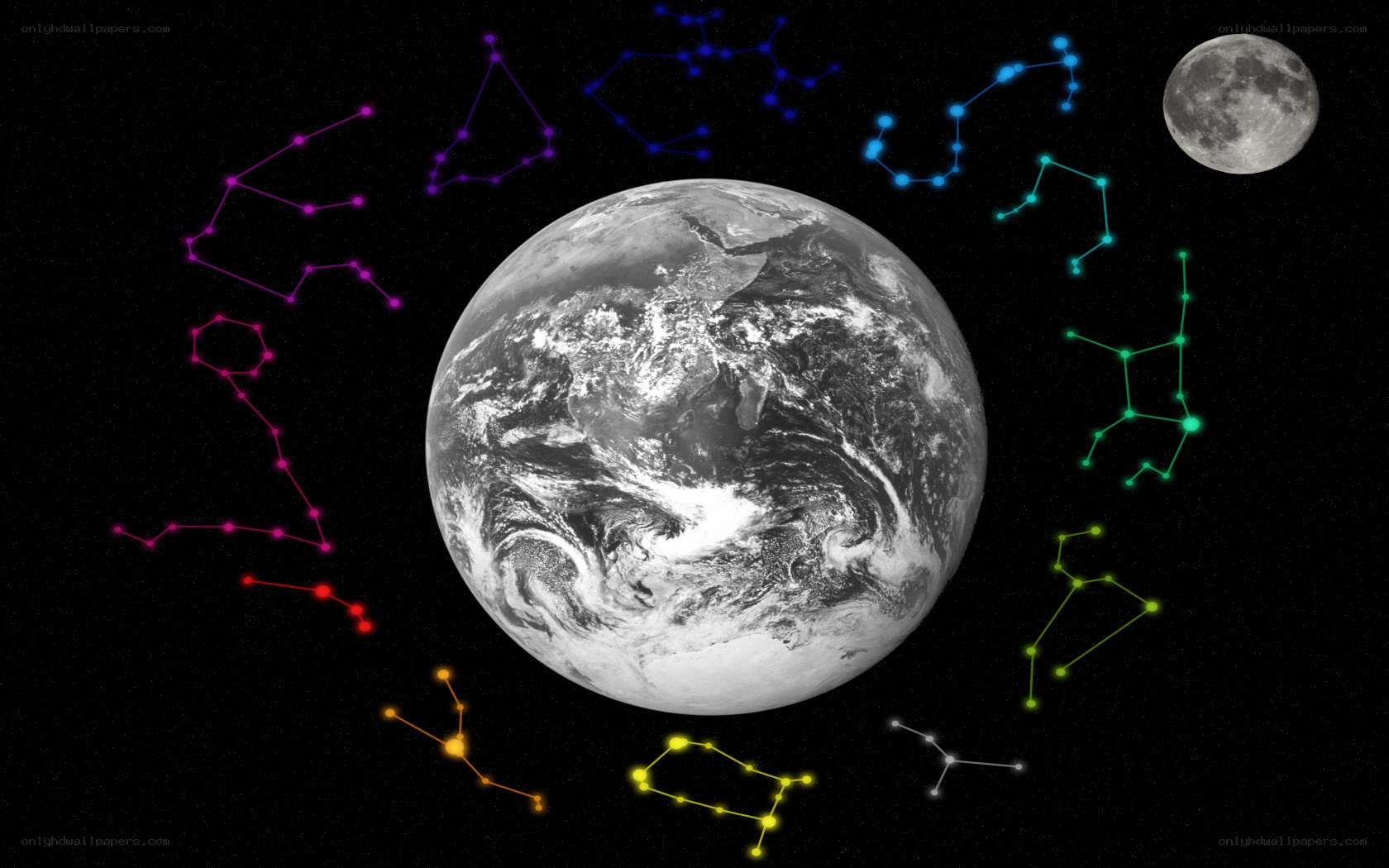 Earth and constellations in space