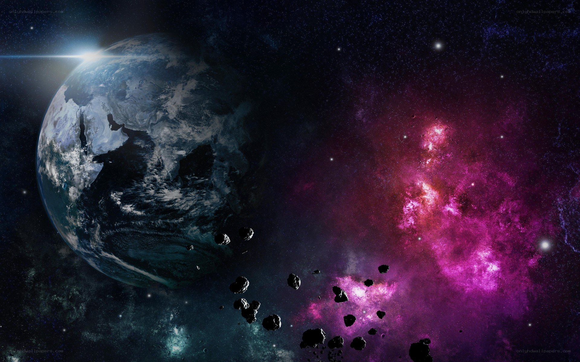 Earth and cosmic nebula