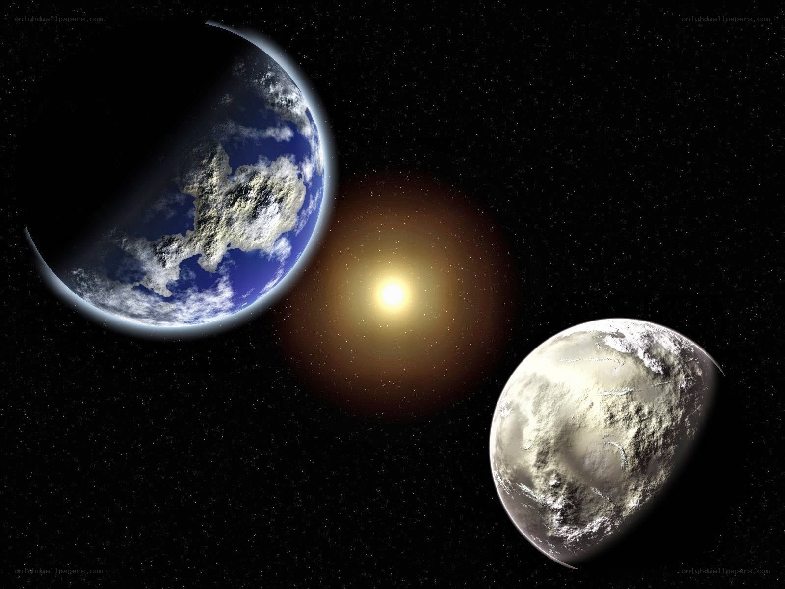 Earth and exoplanet in space