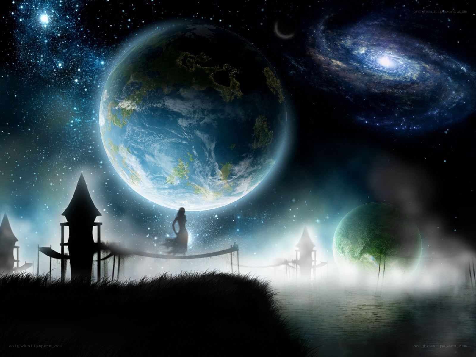 Earth and galaxies at night
