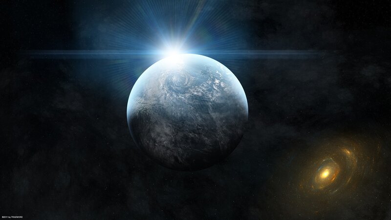 Earth and galaxy in space