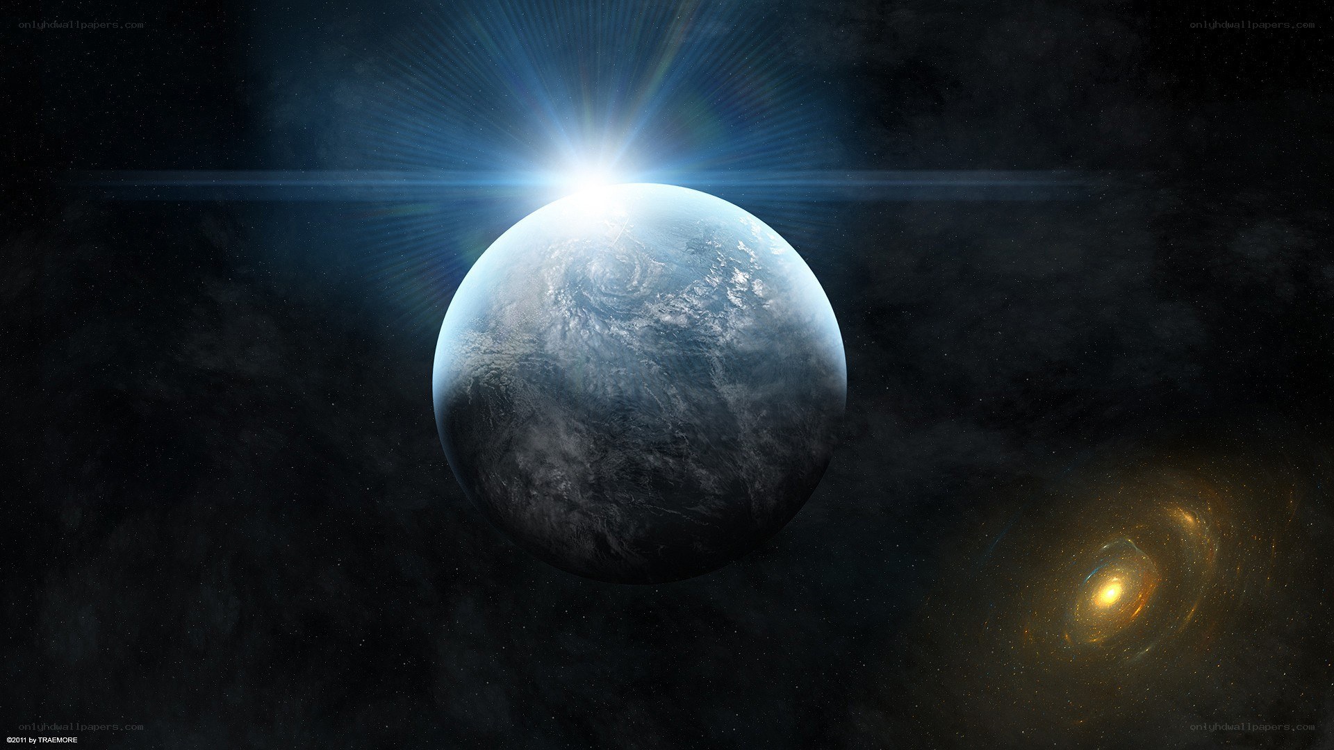Earth and galaxy in space