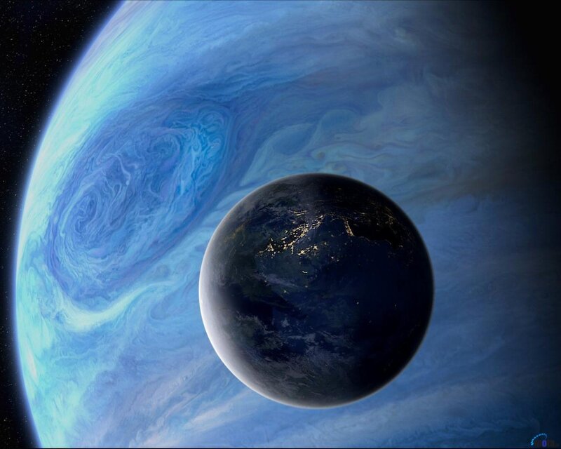 Earth and Gas Giant Planet — Blue
