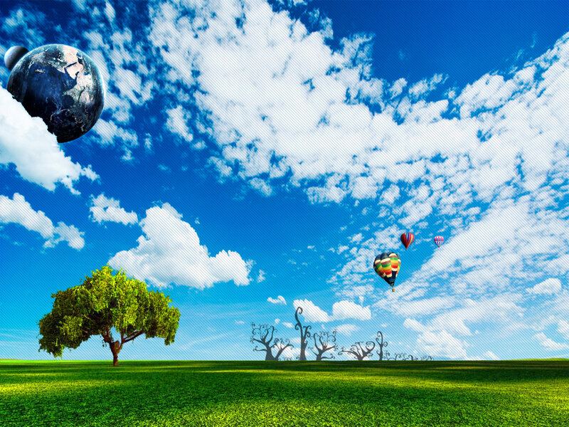 Earth and hot air balloons