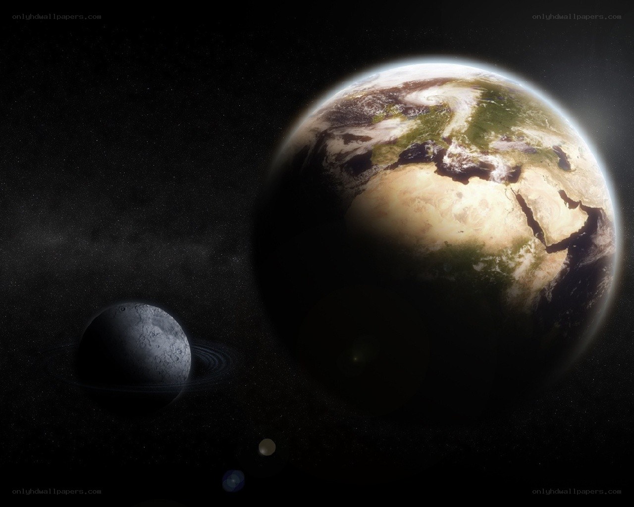 Earth and its moon in space