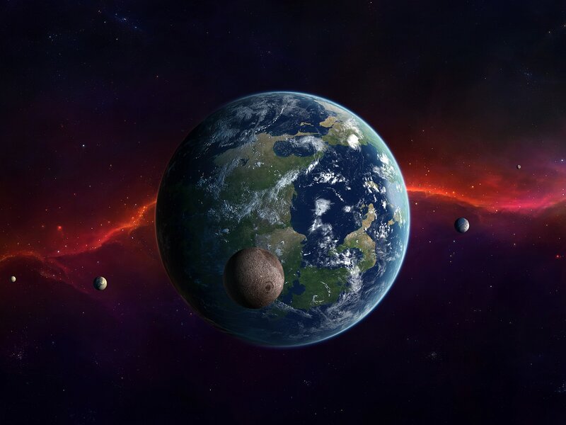 Earth and Its Moons — Blue, Dramatic