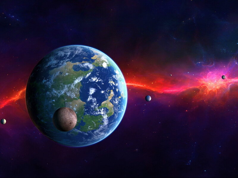 Earth and Its Moons — Blue