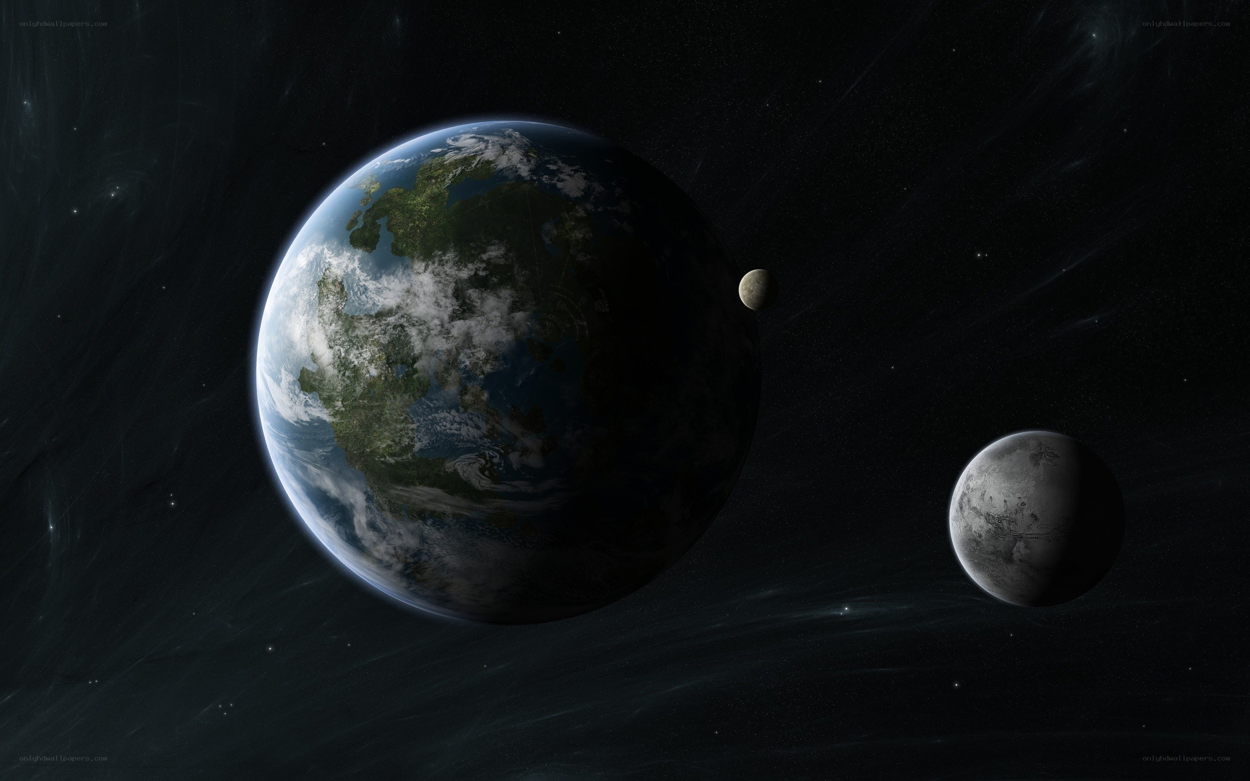 Earth and its moons in space