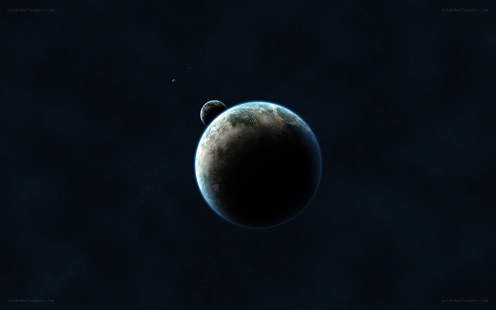 Earth and its moons in space