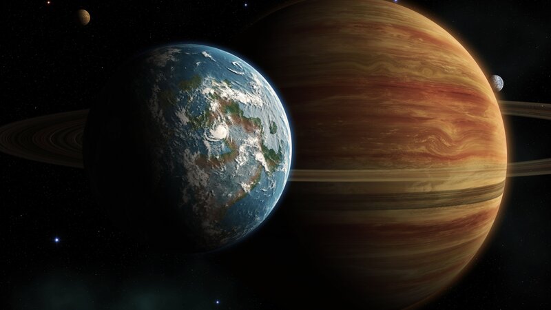 Earth and Jupiter Planets