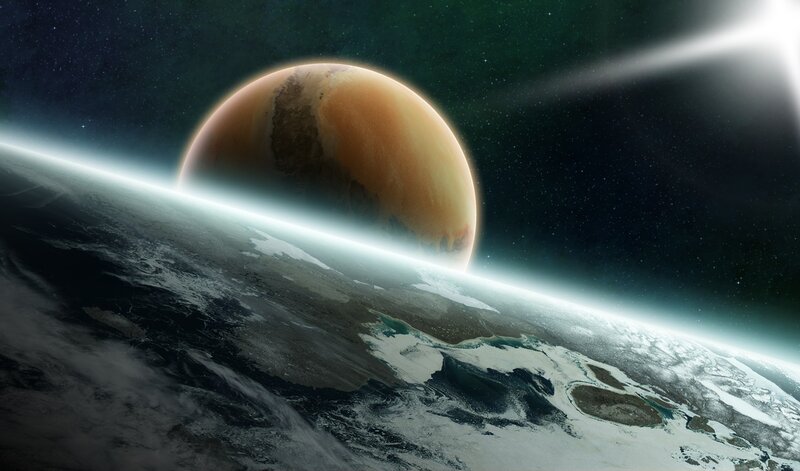 Earth and Mars from space