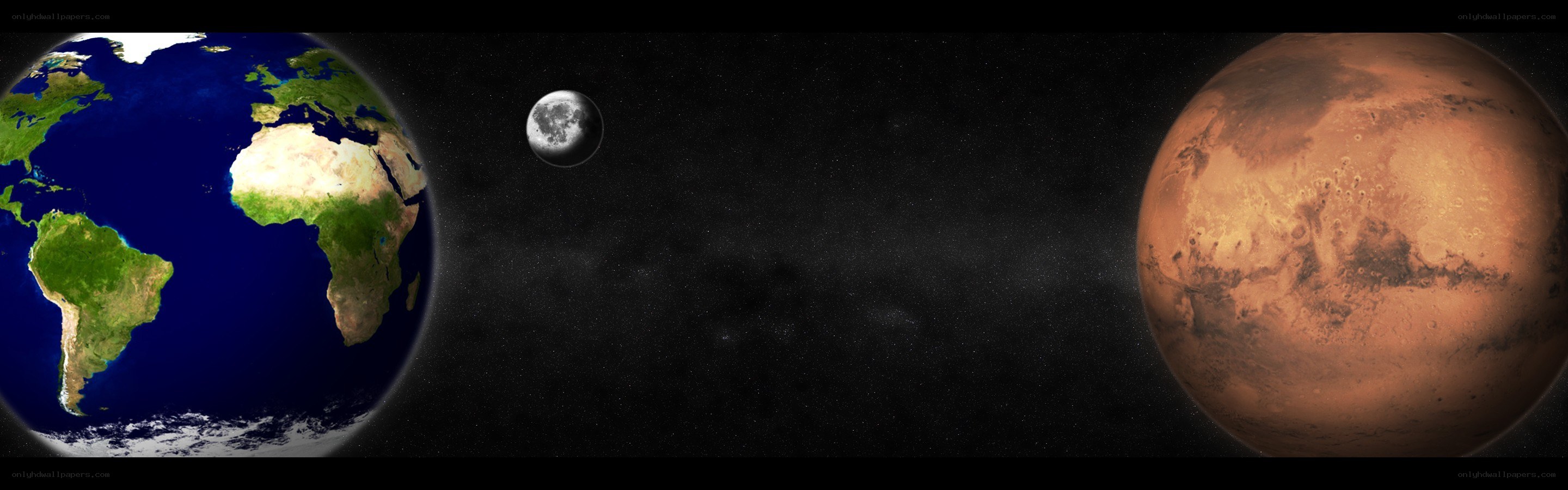 Earth and Mars in space