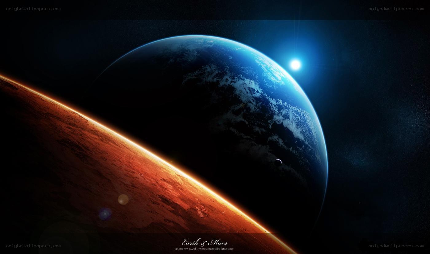 Earth and Mars in space