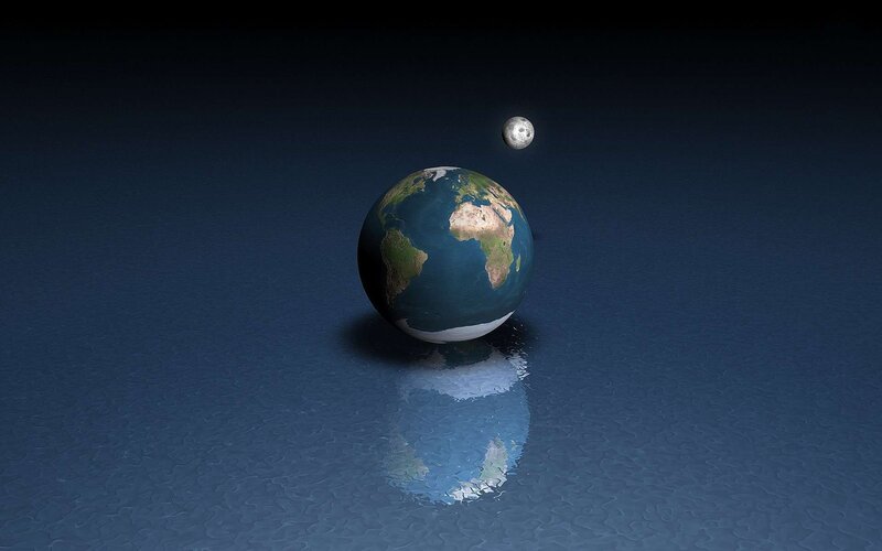 Earth and Moon — Blue, Serene, Night