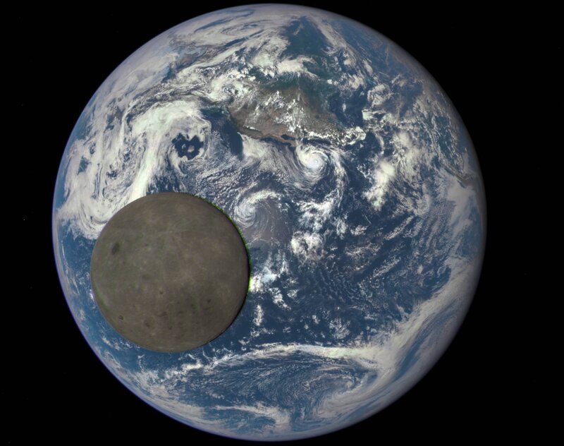 Earth and Moon — Blue, Serene, Photograph, Clouds