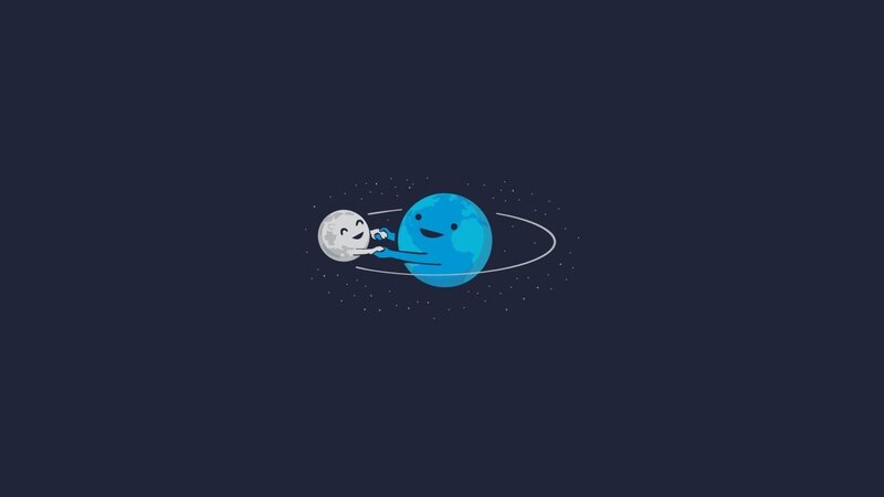 Earth and Moon Cartoon — Blue, Calm