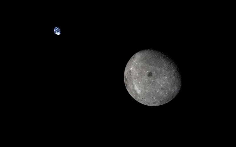 Earth and Moon from Space — Black, Serene, Night