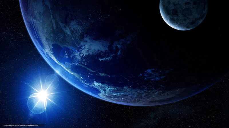 Earth and Moon from Space — Blue, Dramatic, Night