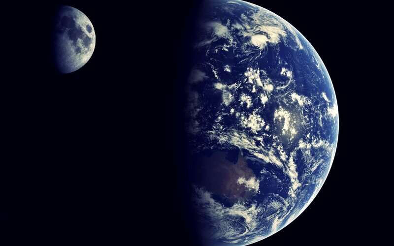 Earth and Moon from Space — Blue, Dramatic, Photograph, White