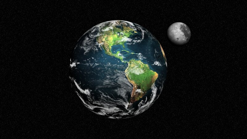 Earth and Moon from Space — Blue, Serene, 3d Render, Stars