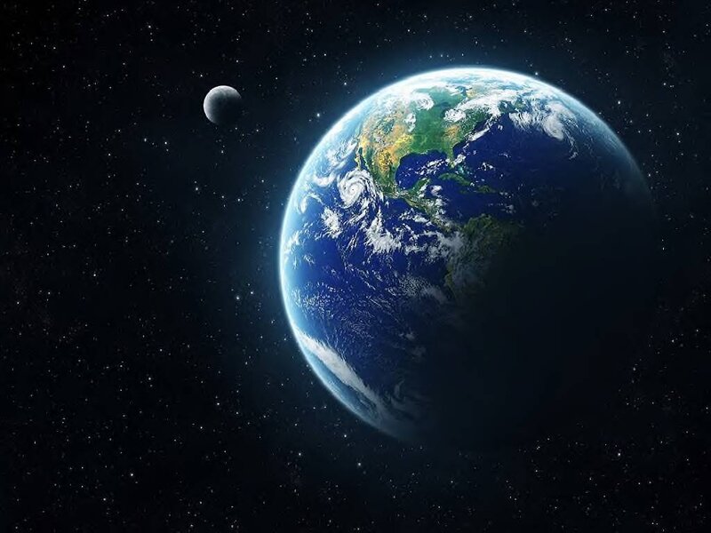 Earth and Moon from Space — Blue, Serene, 3d Render