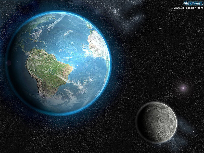 Earth and Moon from Space — Blue, Serene, Night, 3d Render, Planet Earth, Stars