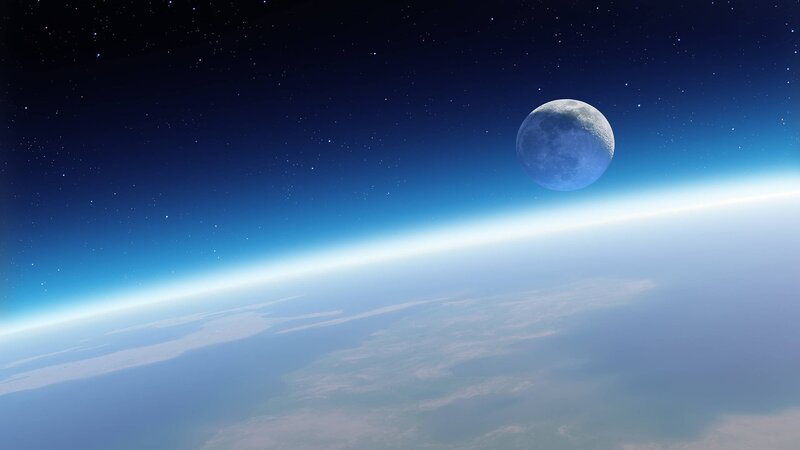 Earth and Moon from Space — Blue, Serene, Night, 3d Render, Stars